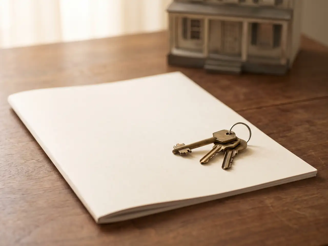 Documentación de tasación hipotecaria sobre un escritorio junto a llaves de una vivienda
